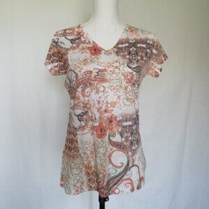 New Essentials Milano V-Neck Embellished Women’s Short Sleeves Knit Top S